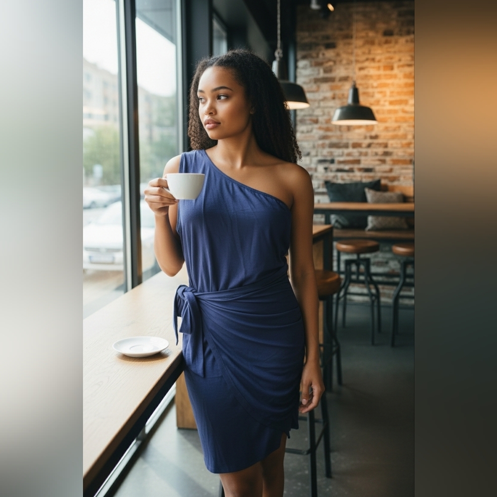 BTFBM Elegant Blue One-Shoulder Dress